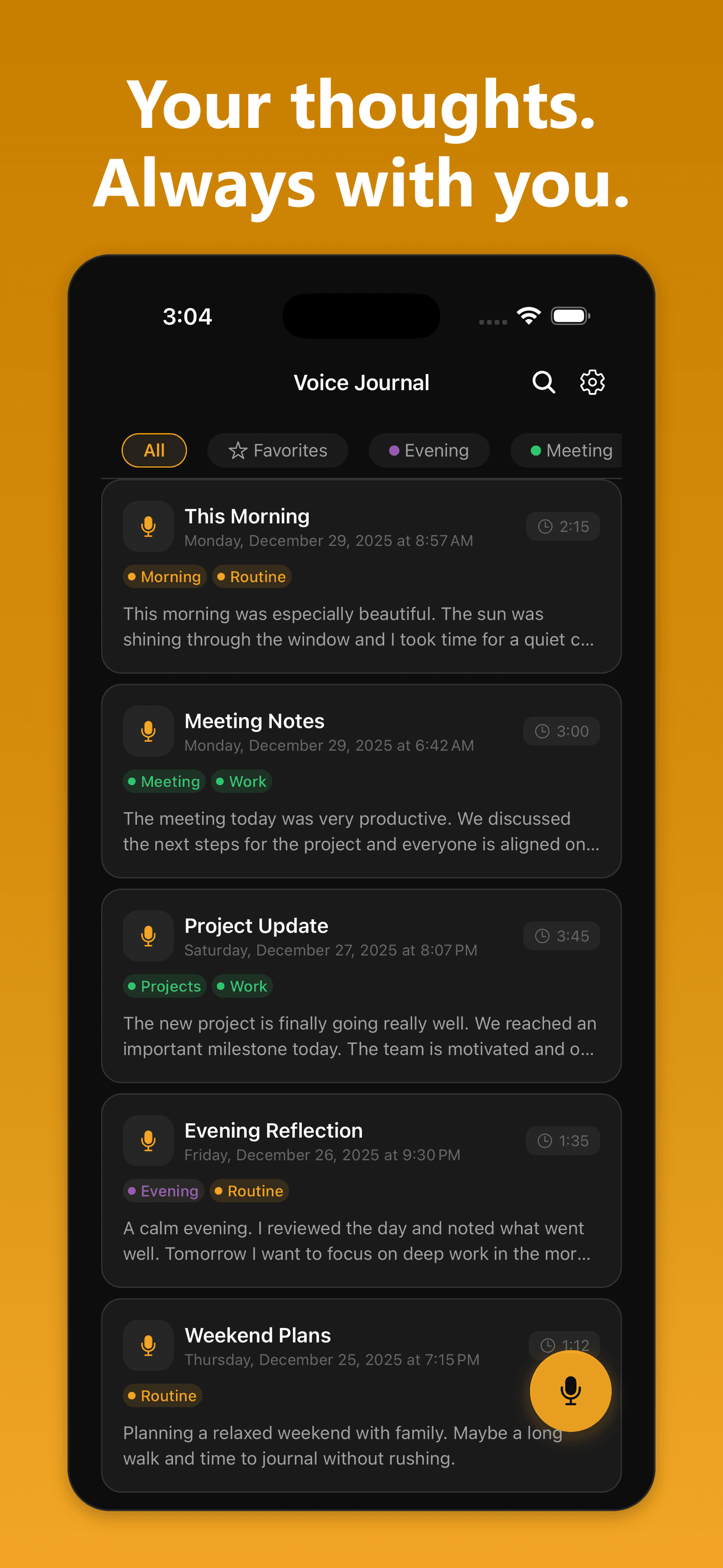 Voice Journal app — entries with transcription and tags